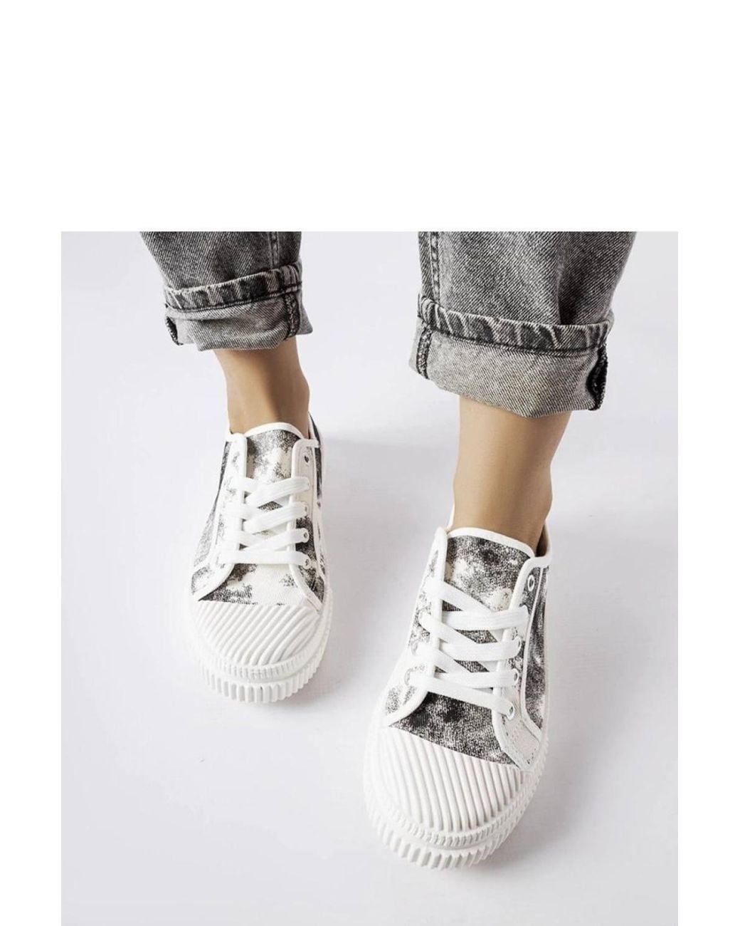 Love Lace Gray Washed Effect Lace Up Low Top Sneakers With Rubber Sole