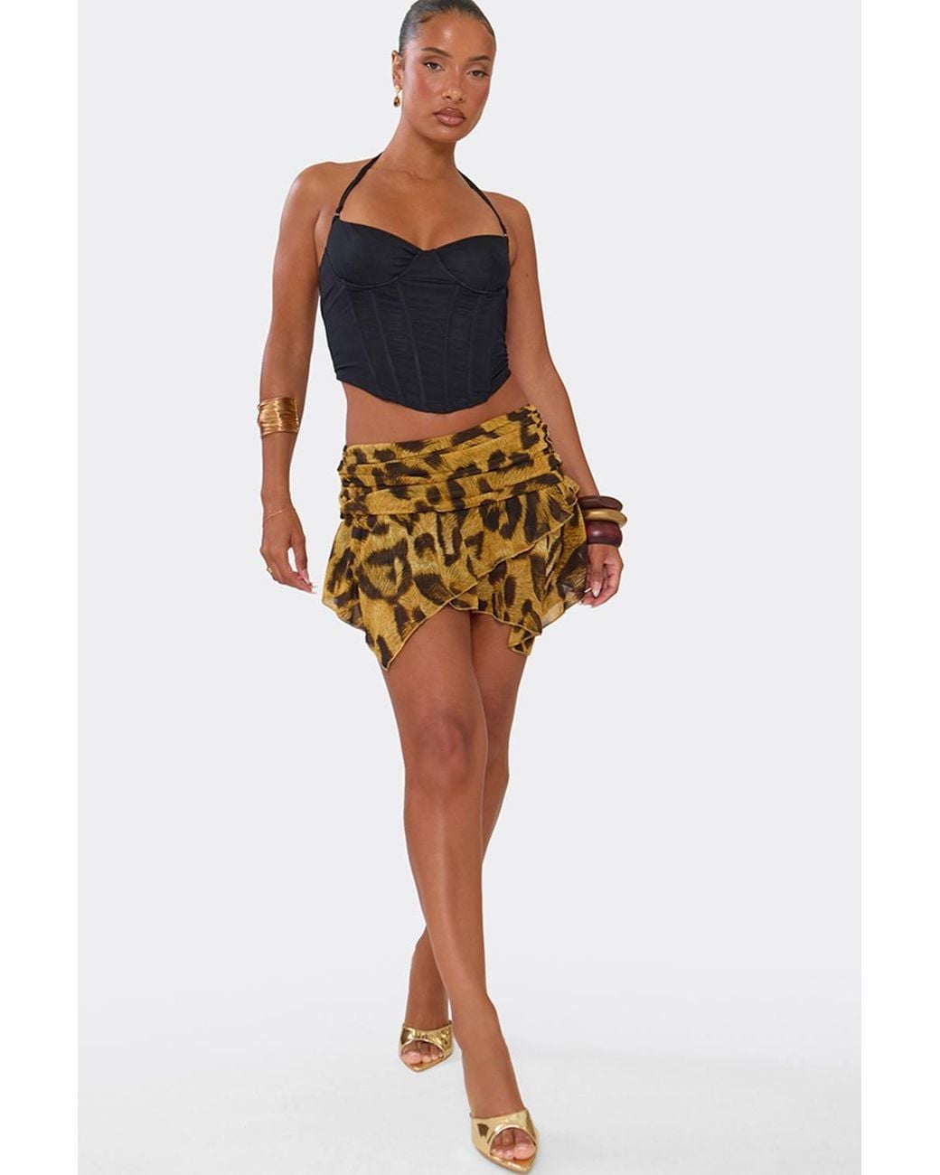 EGO Metallic Leopard Print Low Rise Mini Skirt