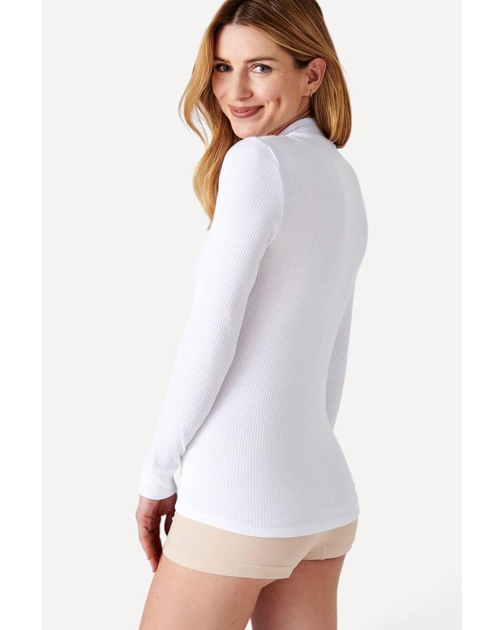 DAMART White Intense Warmth Brushed Rib Long-Sleeved Thermal T-Shirt