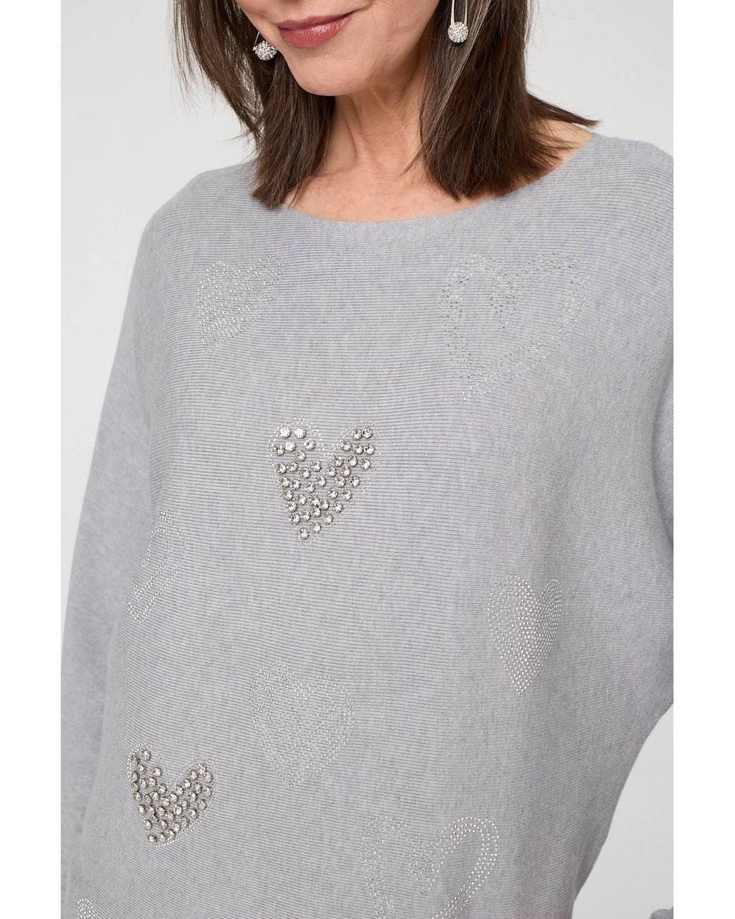 Izabel London Gray Sparkly Heart Print Long Sleeve Jumper