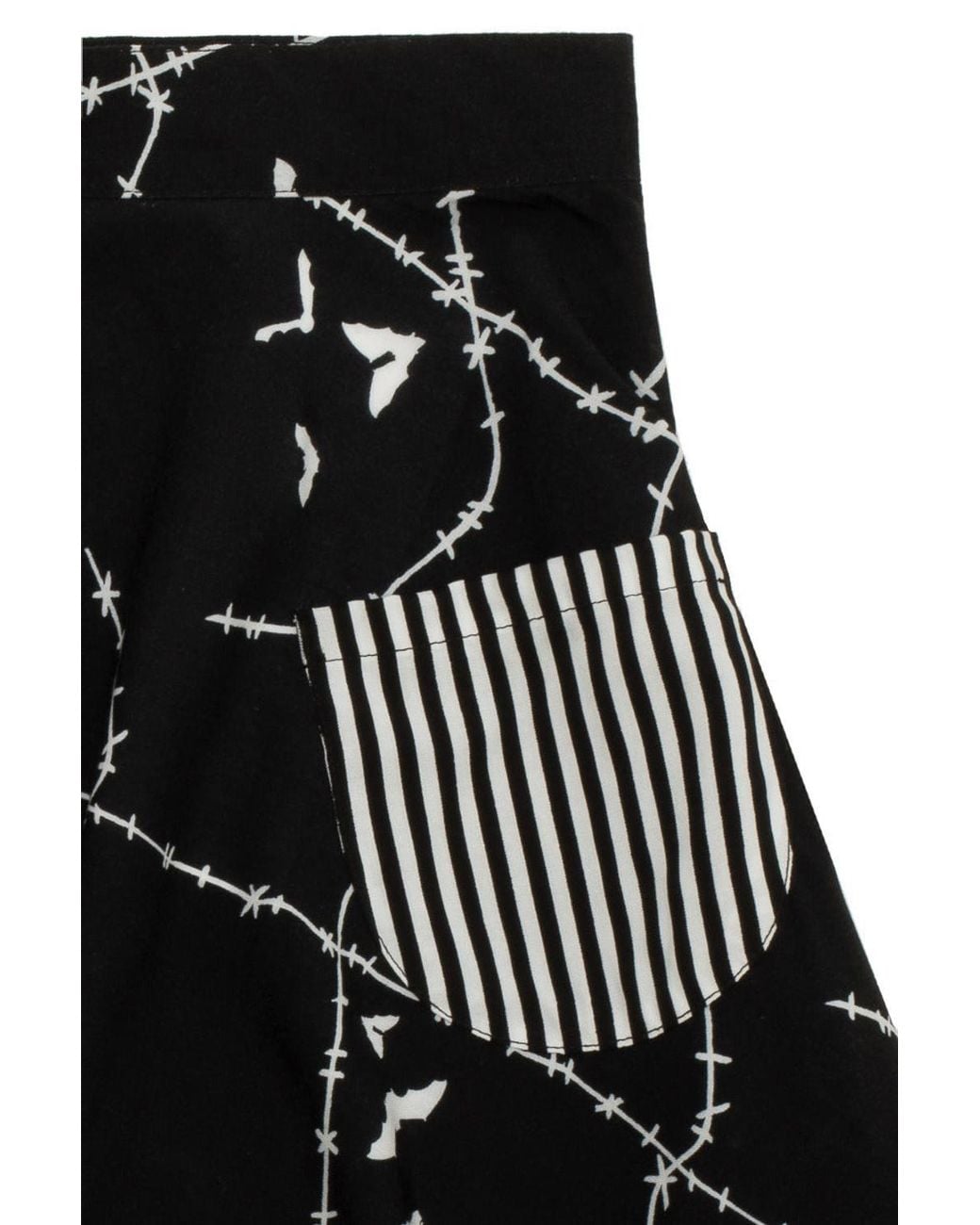 Hell Bunny Black Stitches Bat Print Mini Skirt With Contrast Pocket Details