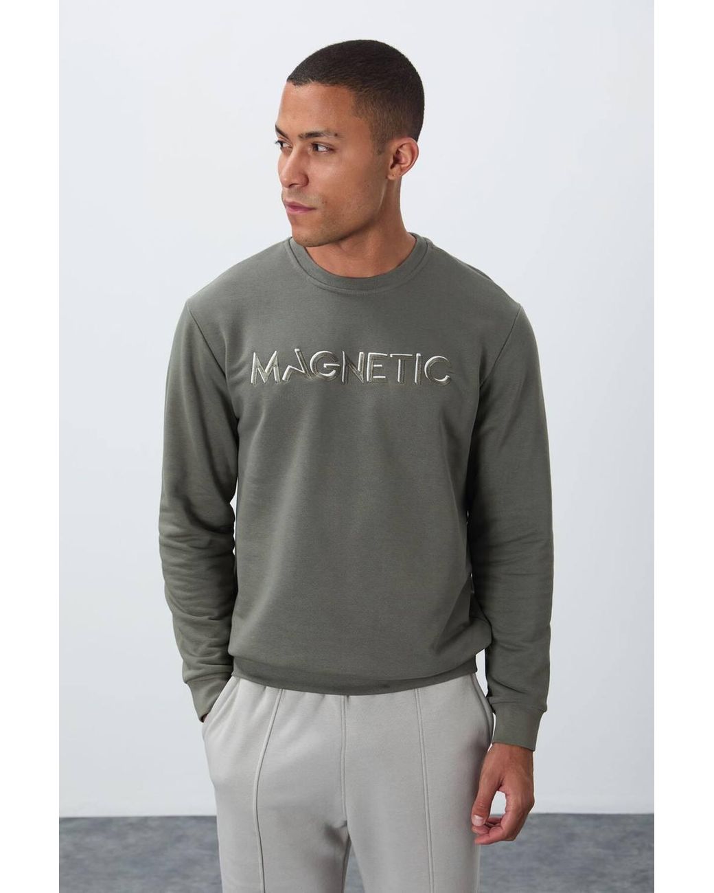TOMMY LIFE Gray Printed Crew Neck Sweatshirt for men