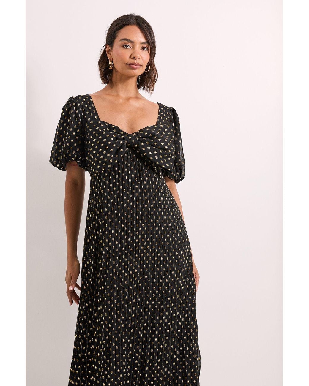Dorothy Perkins Black Dp Luxe Bow Front Puff Sleeve Metallic Midaxi Dress