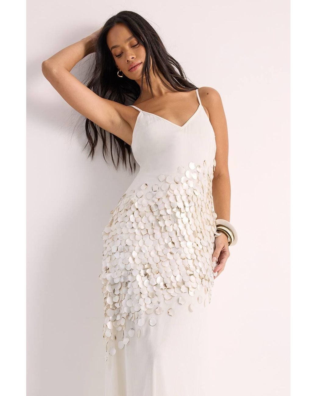 Nasty Gal Pink Chiffon Burnt Sequin Panelled Strappy Maxi Dress