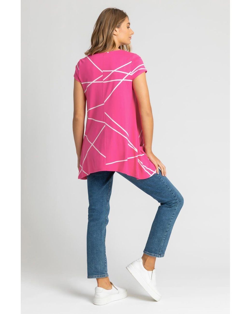 Roman Pink Linear Print Hanky Hem Top