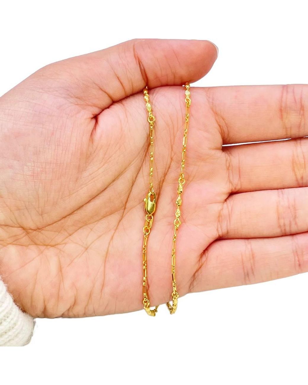 Raina Jewels Metallic 22Ct Beaded Necklace Diamond Cut\ Polished Oval Beads Chain 18"