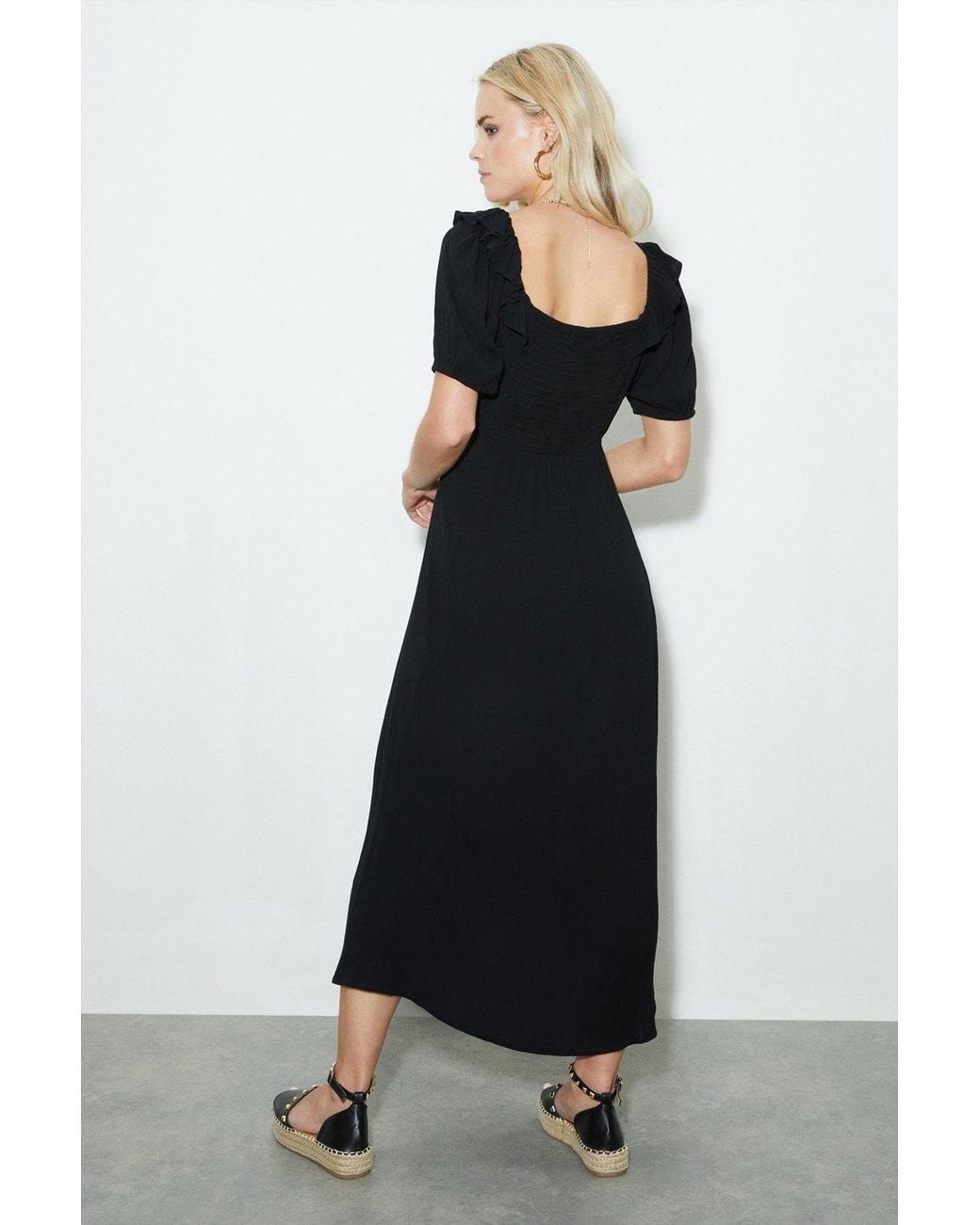 Dorothy Perkins Black Petite Frill Neck Midi Dress