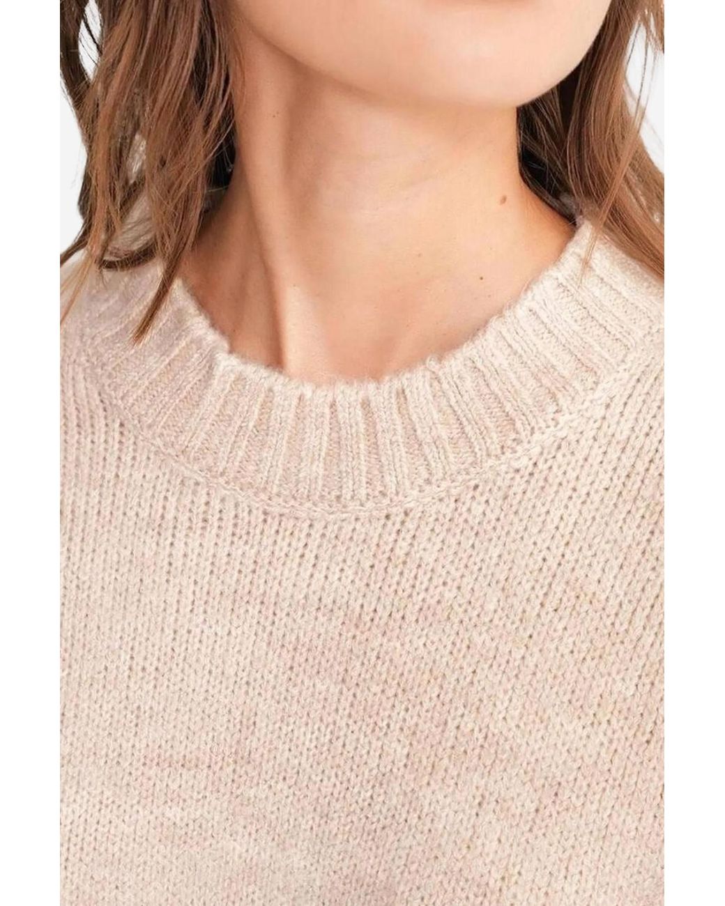 MixRay Natural Oversized Ribbed Knit Sweater With Crew Neck