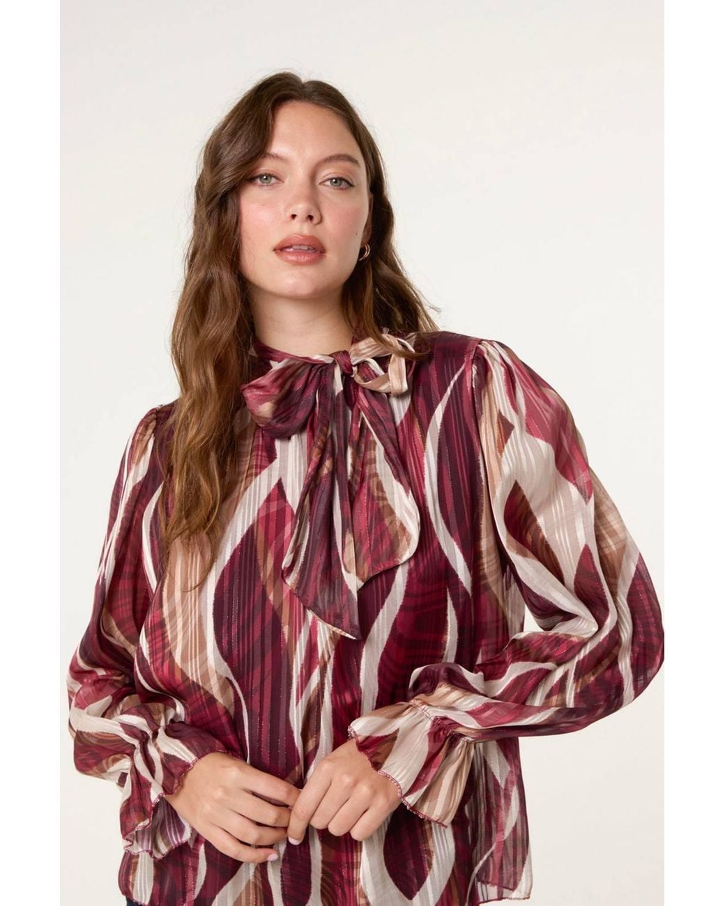 Blue Vanilla Red Long Sleeve Turtleneck Blouse