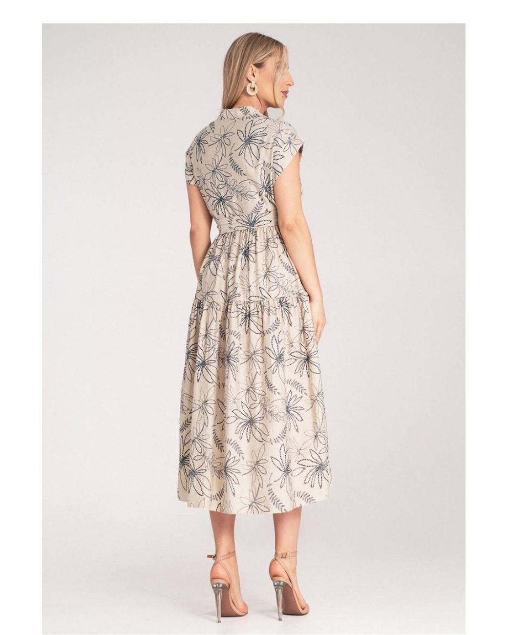 Love Lace Natural Viscose Floral Short Sleeve Midi Dress