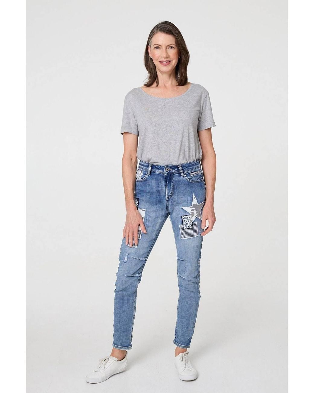 Izabel London Blue Star Patchwork Detail Skinny Jeans