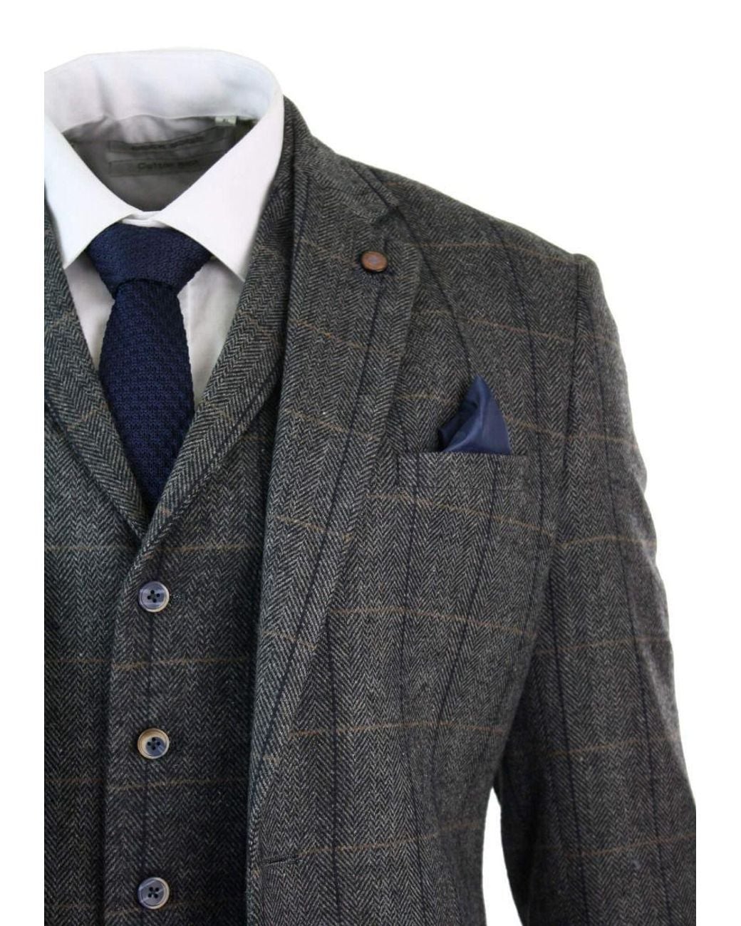 Infinity Leather Black 3 Piece Check Tweed Herringbone Vintage Classic Suit for men