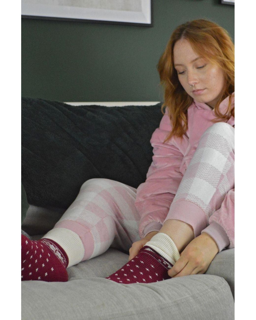 Sock Snob Pink 1 Pack Soft Warm Wool Bed Socks With Fairisle Design