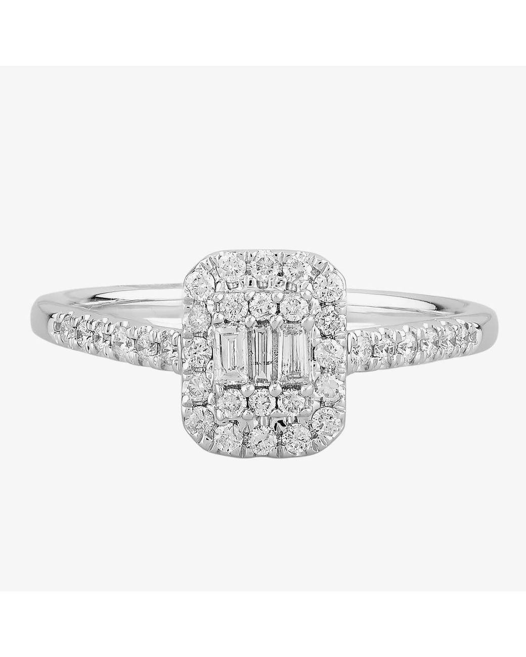 T.H.Baker White 9Ct 0.35Ct Multi-Cut Diamond Square Cluster Ring