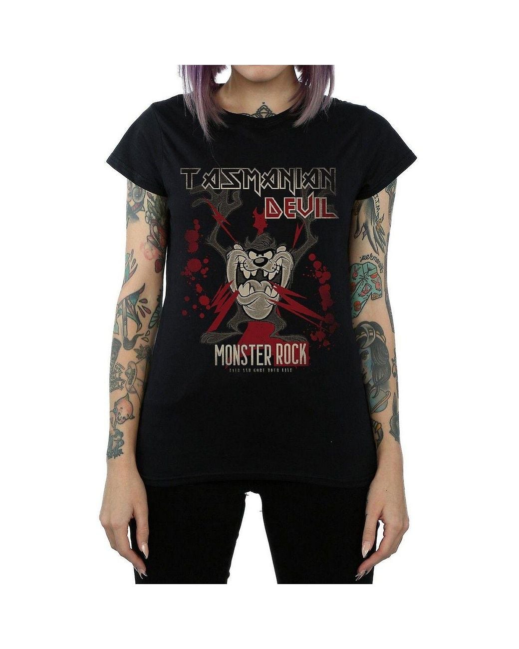 Looney Tunes Black Monster Rock Tasmanian Devil Cotton T-Shirt