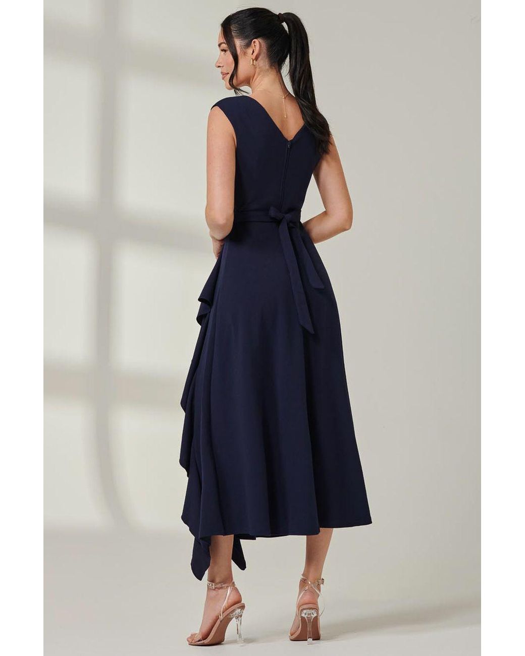 Jolie Moi Blue Wrap Front Frill Detail Maxi Dress