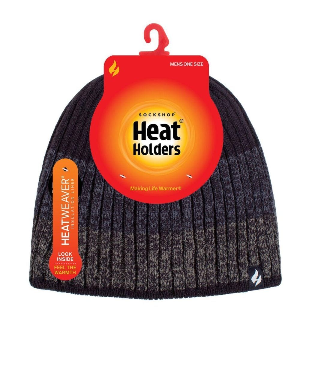Heat Holders Blue Fleece Lined Striped Insulated Thermal Beanie Hat For Winter for men