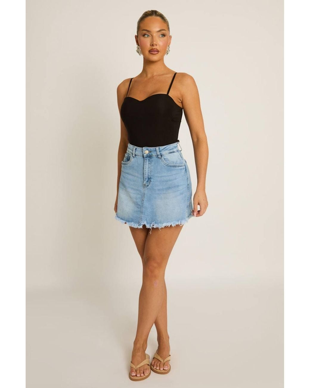 Rebellious Fashion Blue Frayed Hem Denim Skort