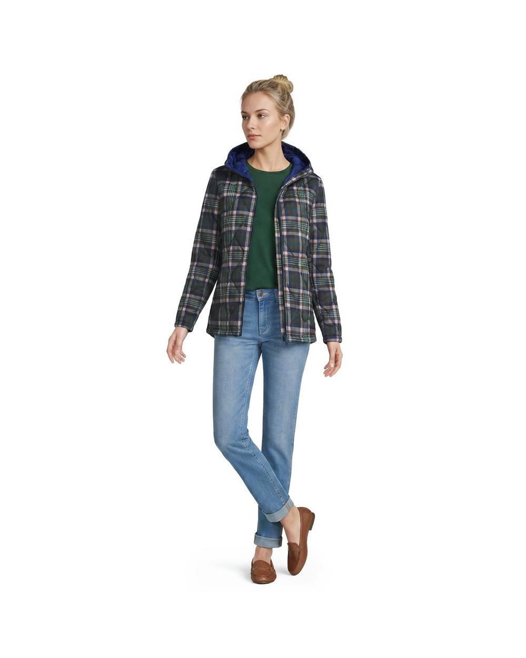 Lands' End Black Patterned Featherfree Insulated Quilted Jacket
