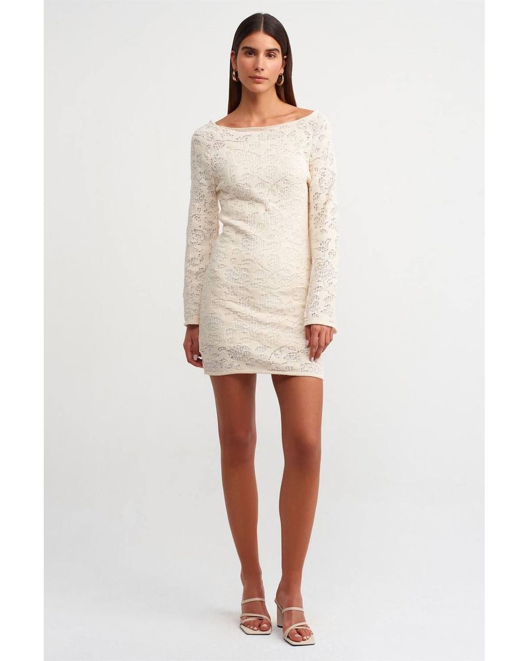 Dilvin Natural Fitted Lace Mini Dress