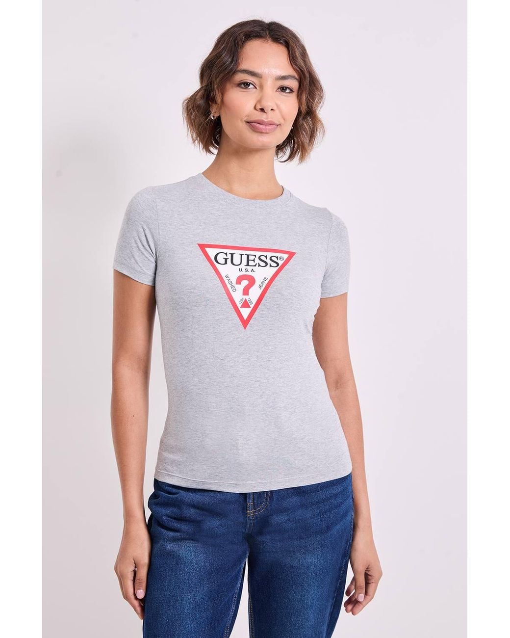 Guess White Slim Iconic Short Sleeve T-Shirt Medium Heath