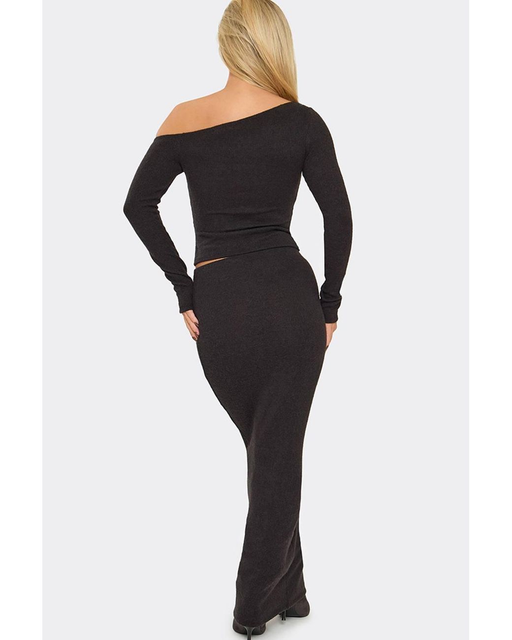 EGO Black Ribbed Low Rise Maxi Skirt