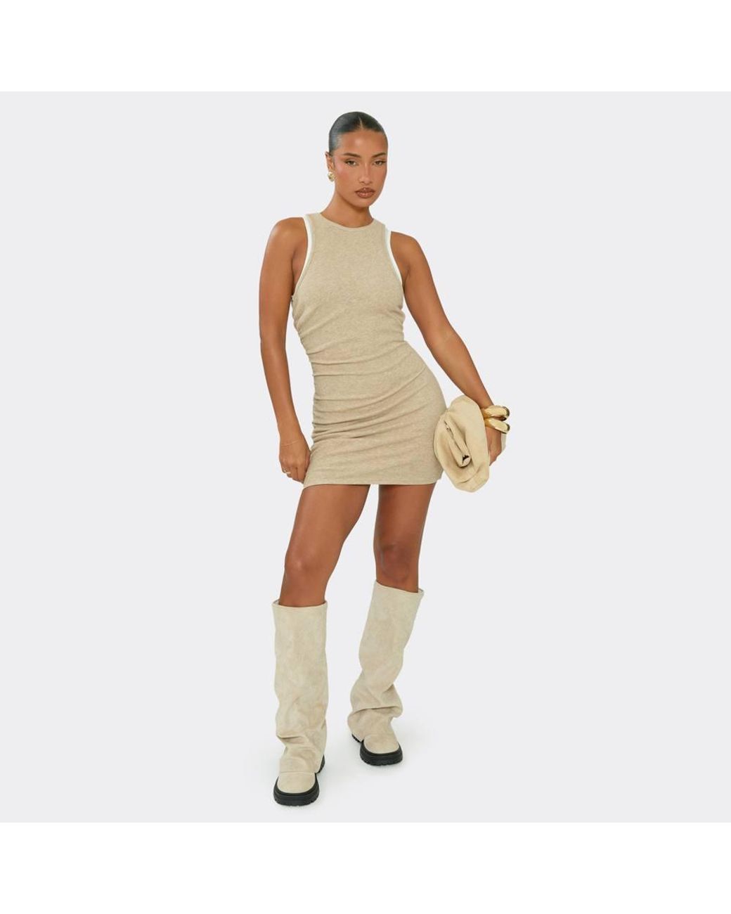 EGO Natural Sleeveless Ruched Mini Dress
