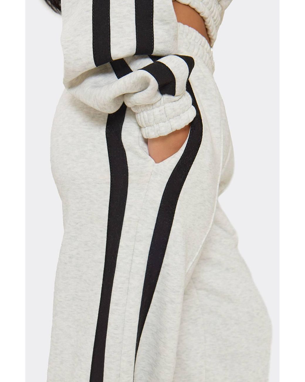 EGO White Wide Leg Contrast Mid Rise Joggers