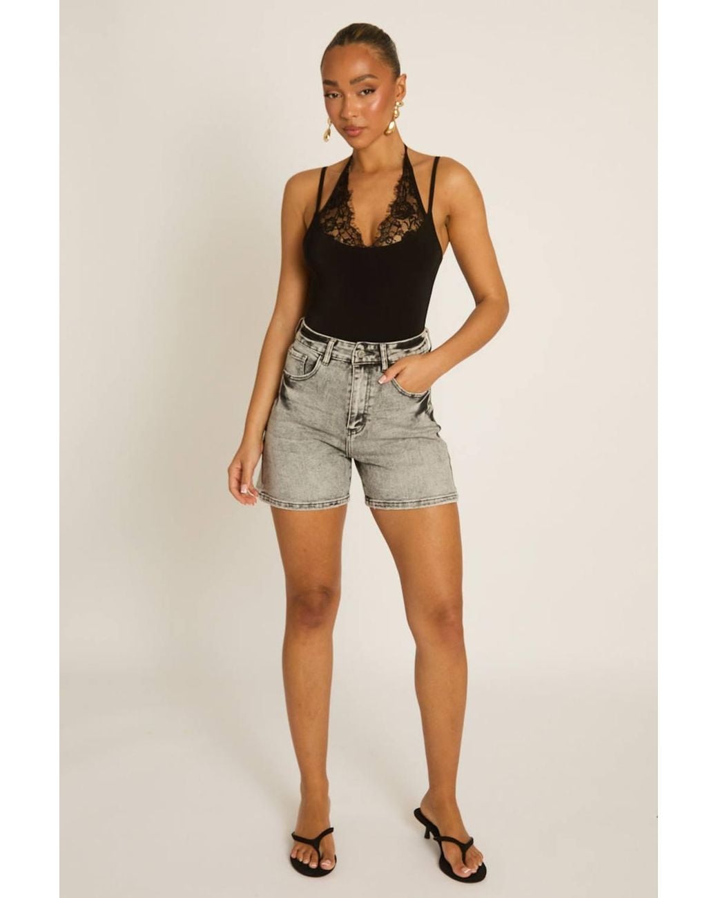 Rebellious Fashion Black Lace Trim Halter Bodysuit