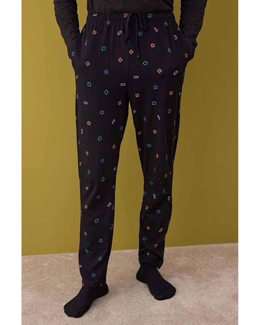WOVCOR Black 2 Piece Game Print Cotton Knit Regular Fit Pyjama Set for men