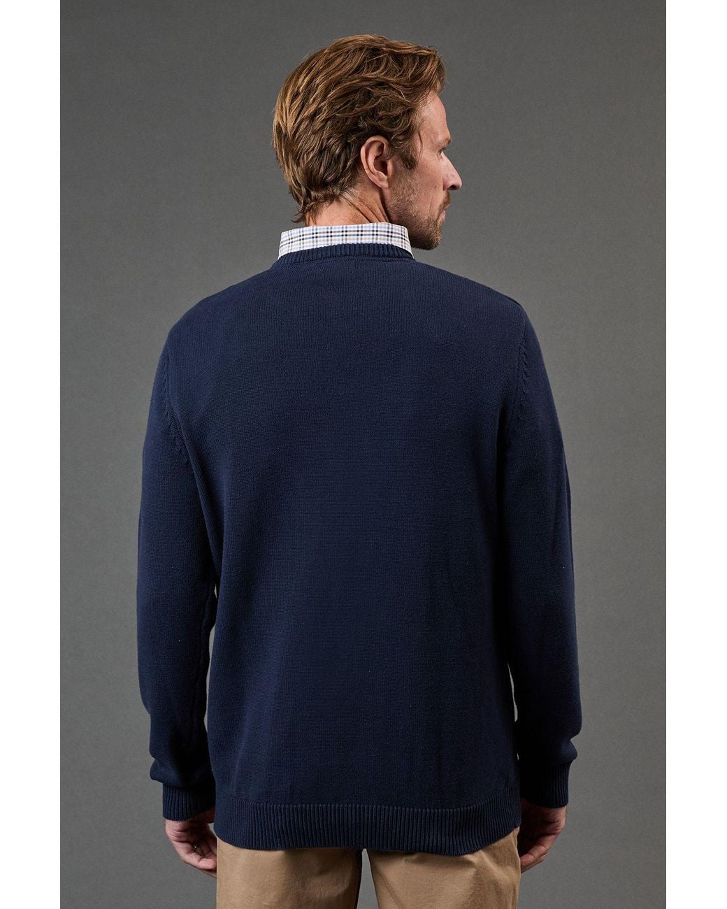 MAINE Blue Premium Pure Cotton Crew Neck Jumper for men