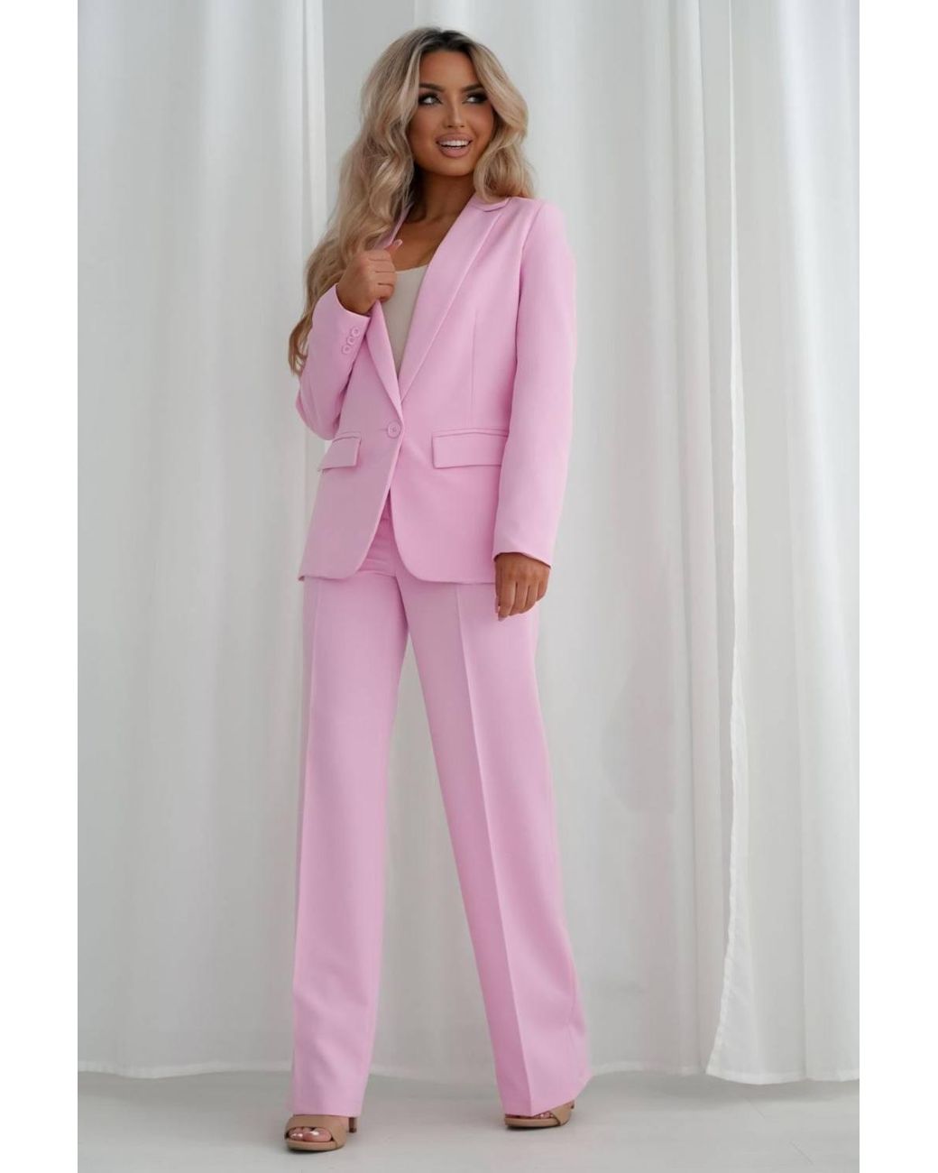 Love Lace Pink Winter Cotton Collared Blazer With Pockets