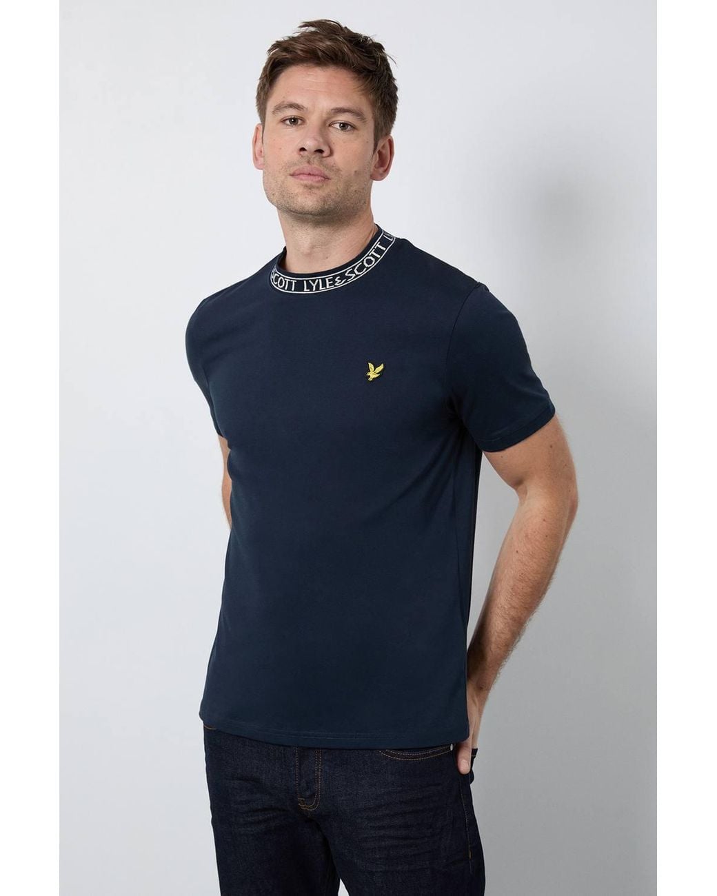 Lyle & Scott Blue Logo Ribbed T-Shirt Dark/ Bone for men