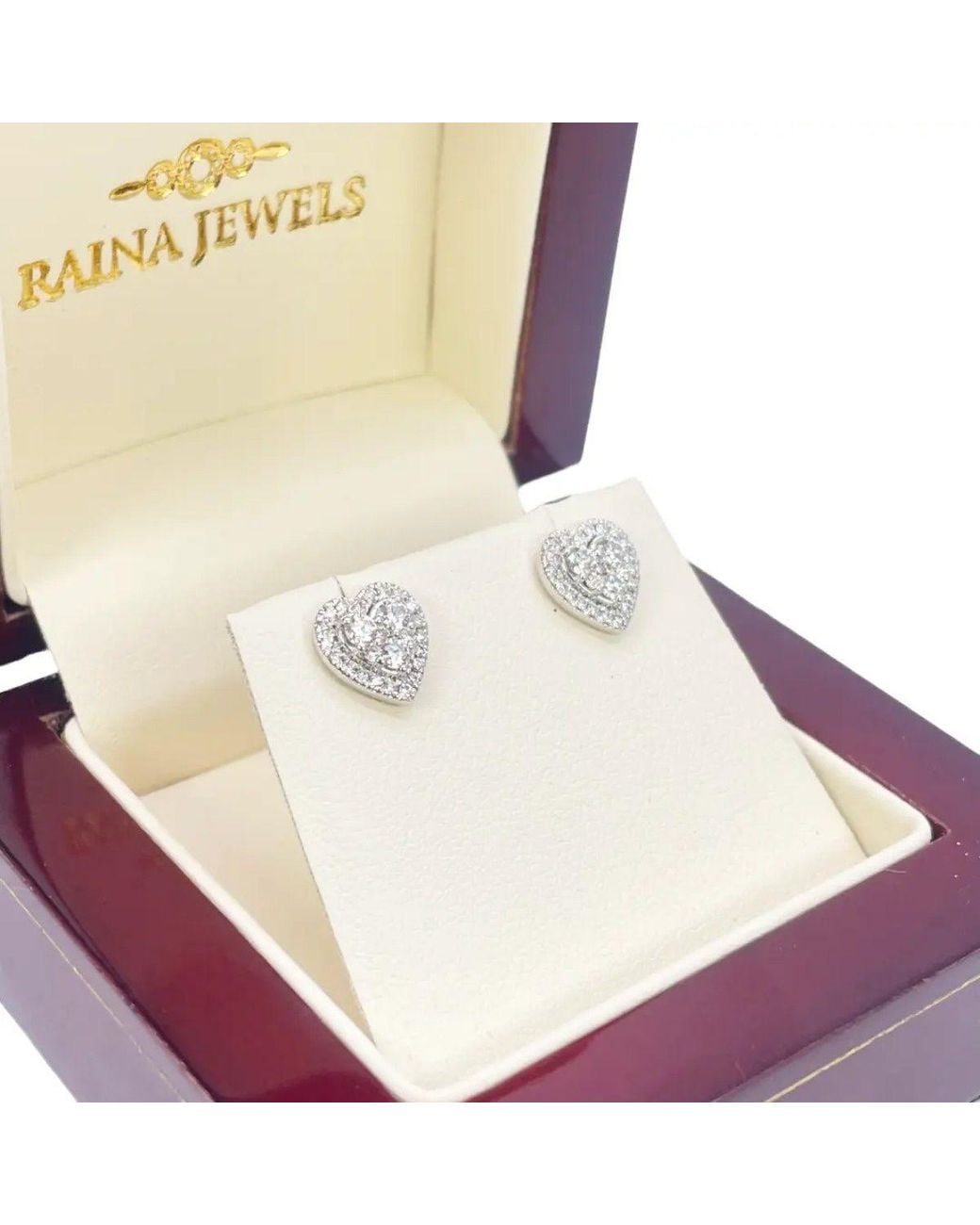 Raina Jewels Metallic 18Ct Round Diamond Heart Cluster Stud Earrings 0.40Ct