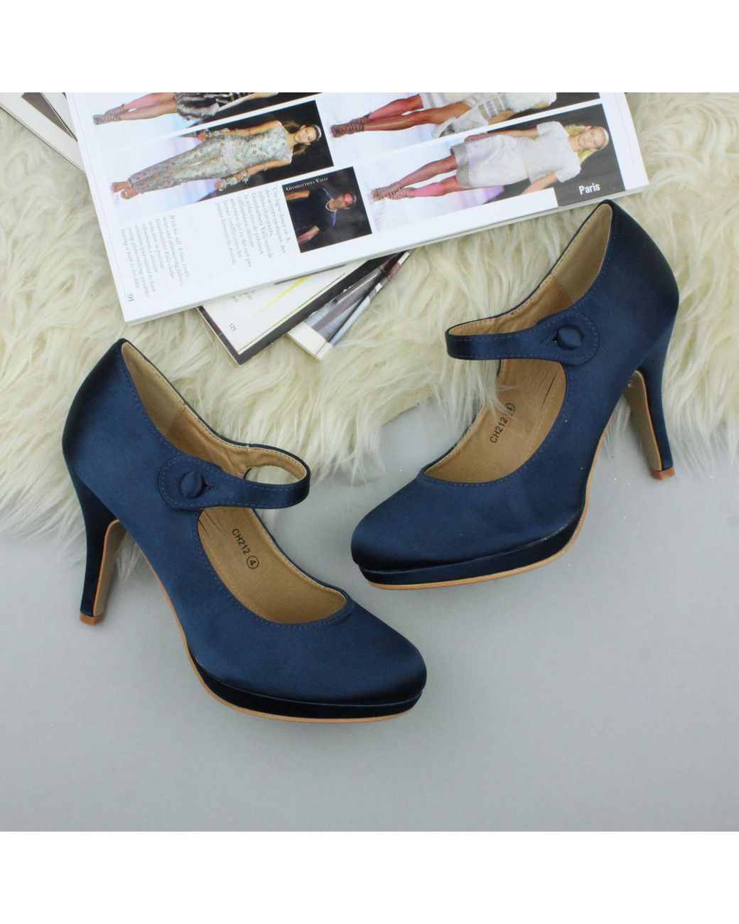 AJVANI Blue High Heel Mary Jane Court Shoes