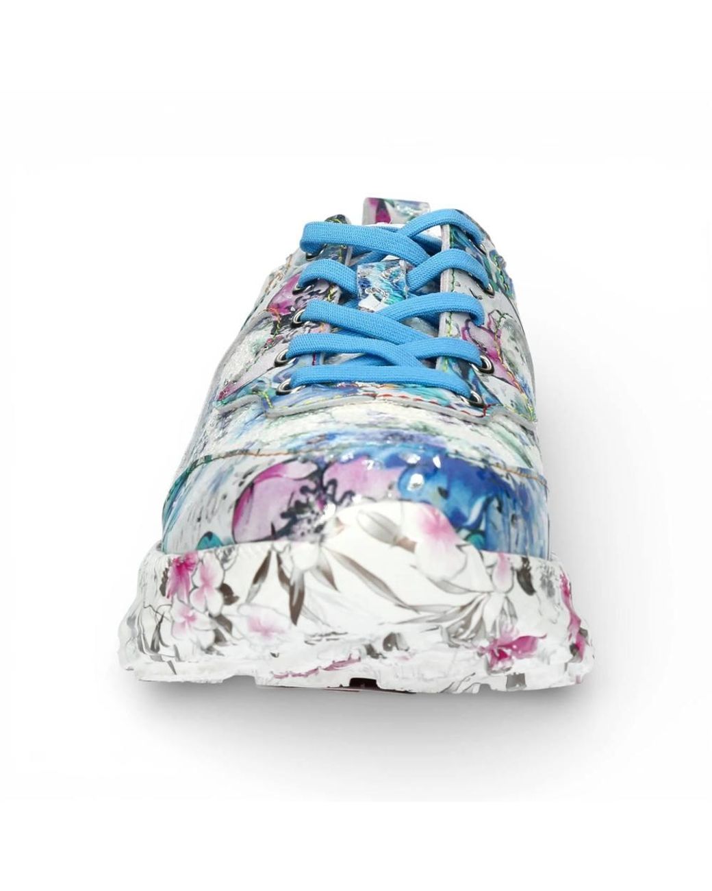 TruClothing Blue Sofiao 07 Floral Leather Trainers Platform Sneaker Shoes