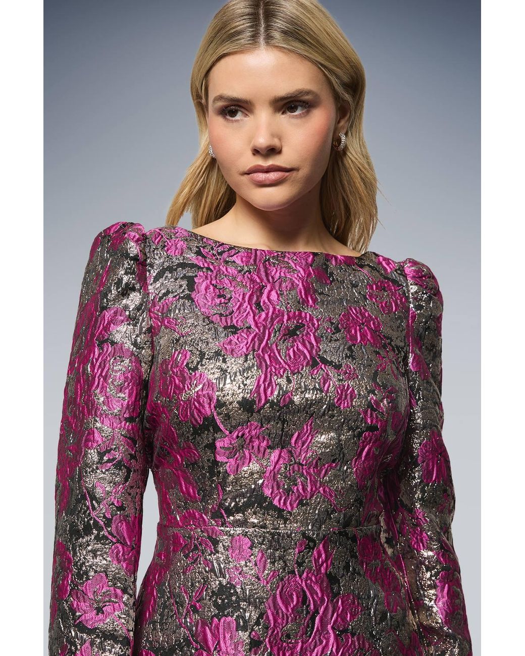 Dorothy Perkins Purple Dp Luxe Metallic Jacquard Long Sleeve Mini Dress