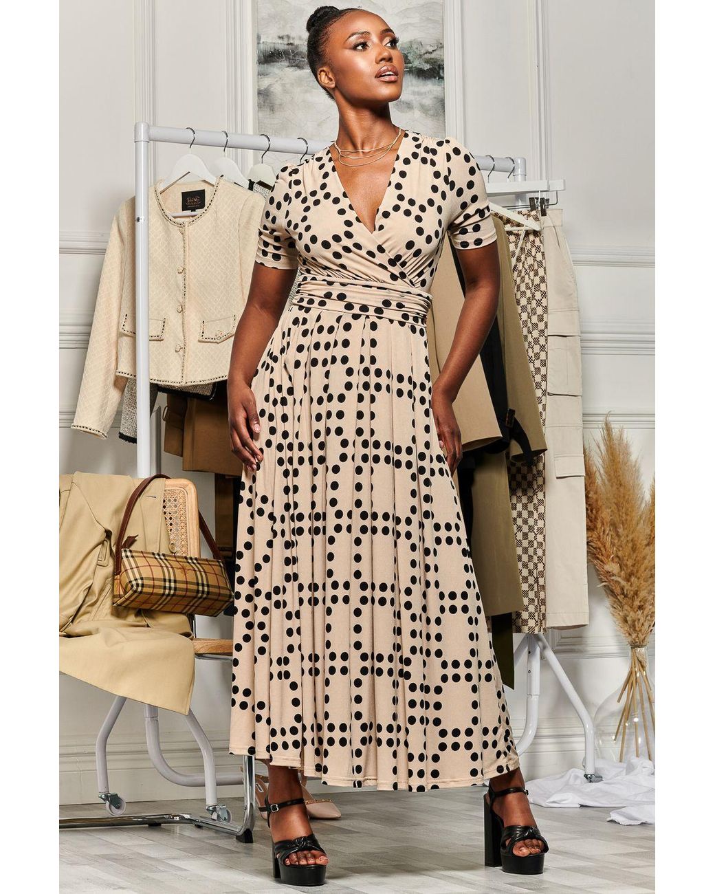 Jolie Moi Natural Wrap Front Jersey Maxi Dress