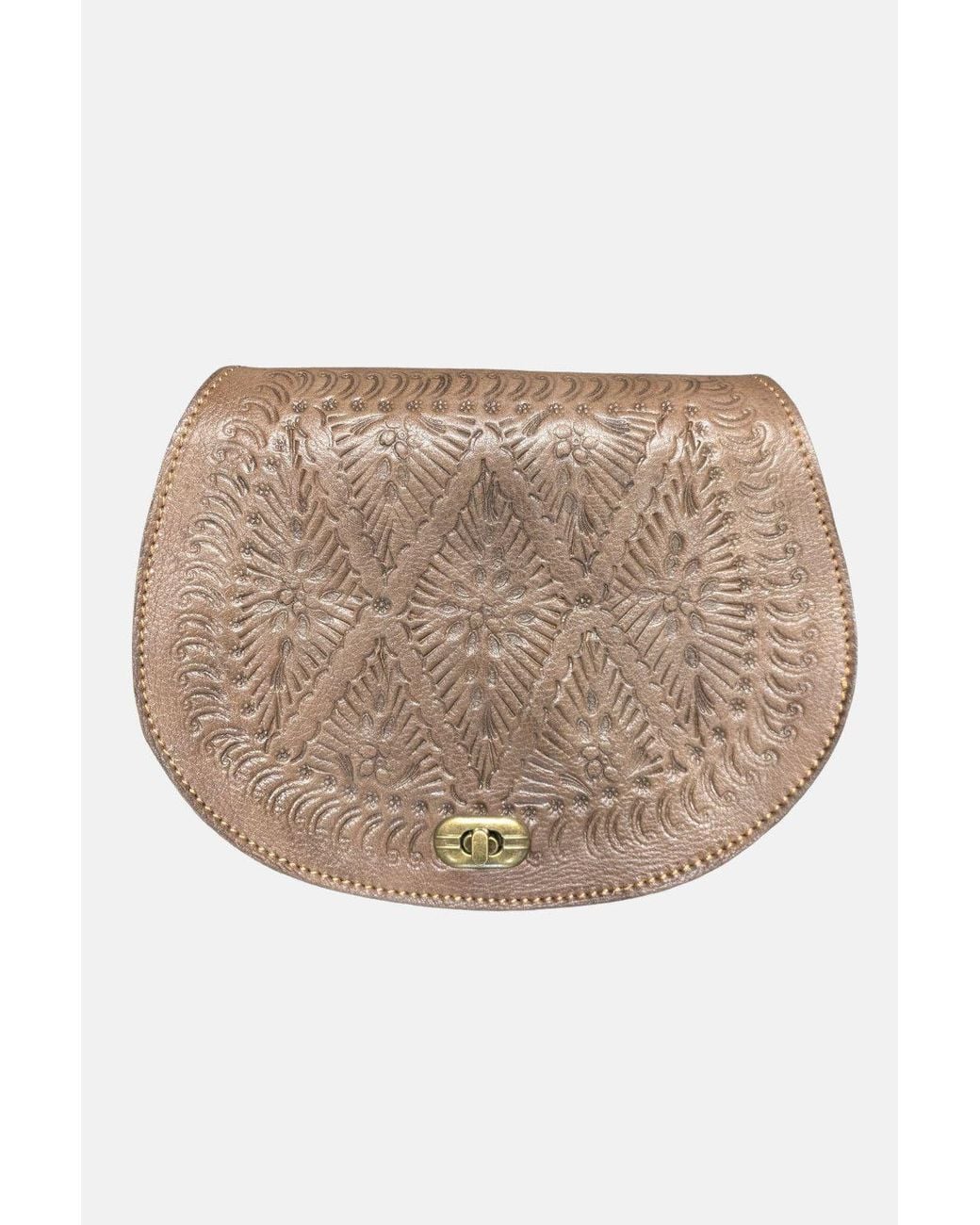 Berber Leather Brown 'The Temara' Embossed Leather Saddle Bag