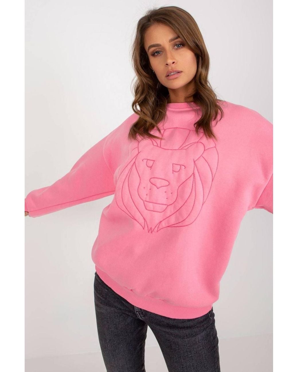 Love Lace Pink Long Sleeve Embroidered Crewneck Blouse