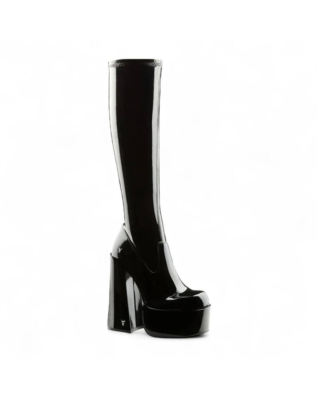TruClothing Black Shiny Knee-High Sock Platform Goth Heel Boots