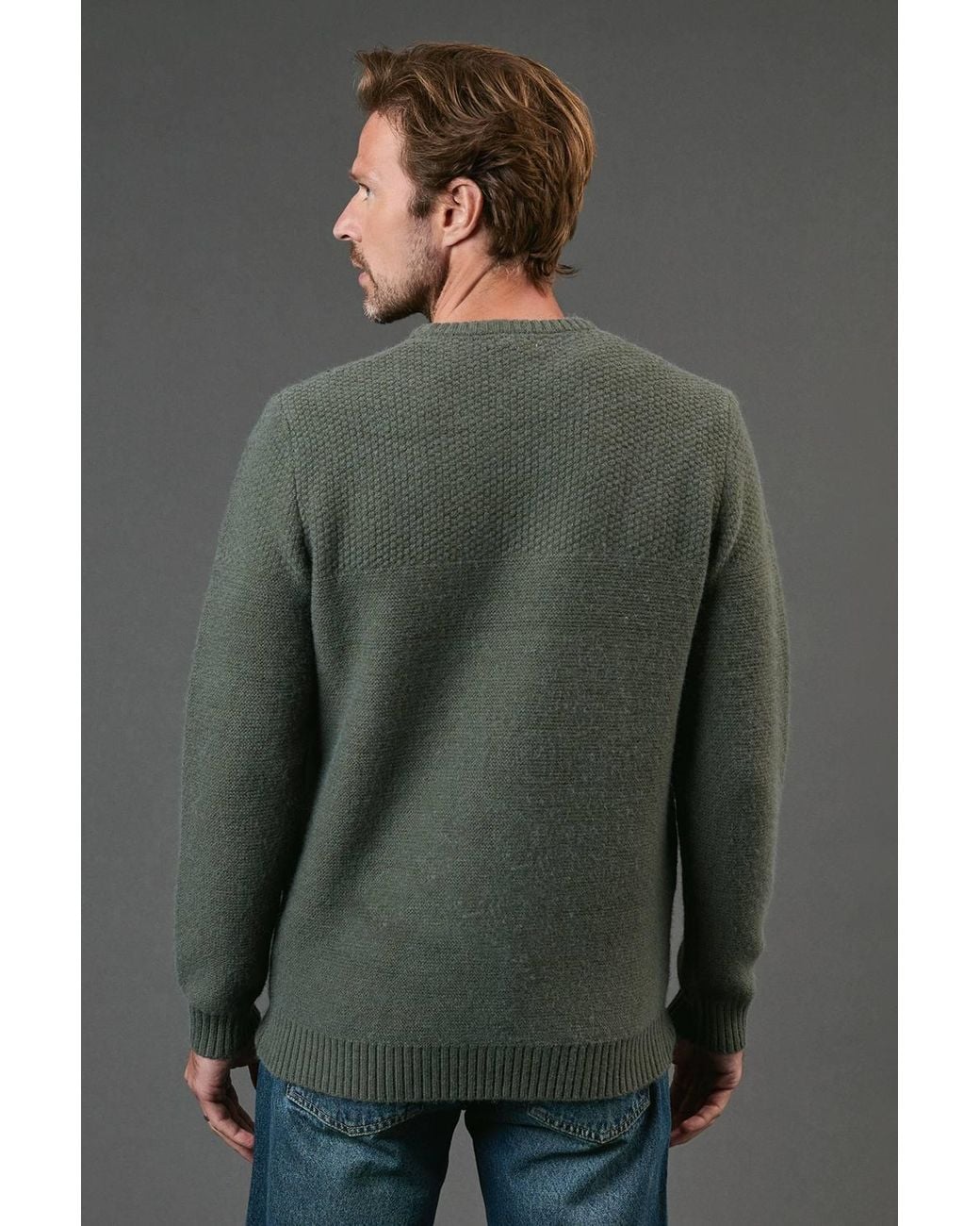 MAINE Gray Tuck Stitch Yoke Crew Neck Jumper for men