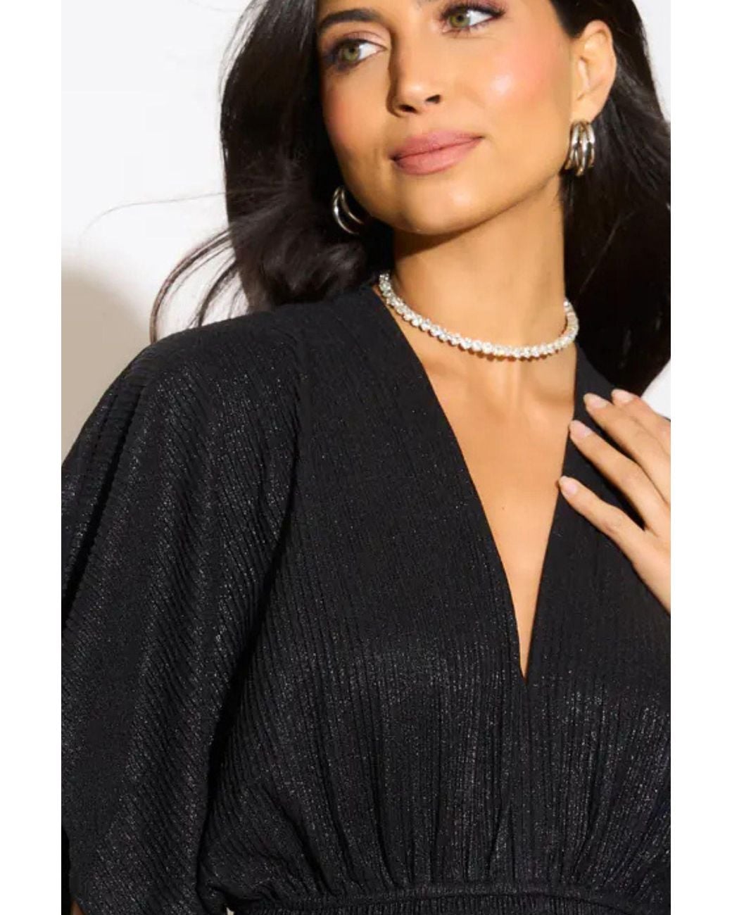 SARTA Black Metallic V-Neck Wideleg Jumpsuit