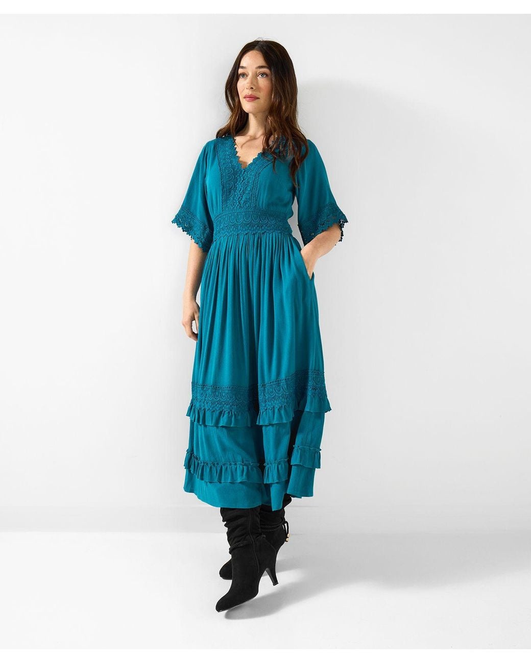 Joe Browns Blue Flattering Boho Lace Dress