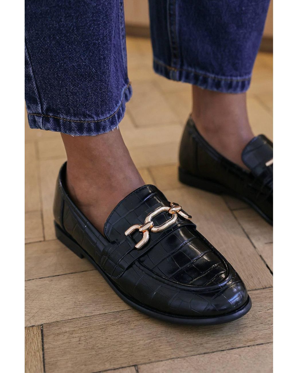 Where's That From Blue 'Orelis' Chain Trim Detail Flat Loafer Shoes