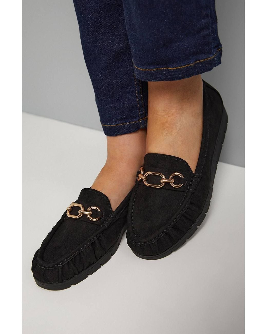 Good for the Sole Blue Wide Fit Mickie Faux Suede Snaffle Low Wedge Comfort Loafers