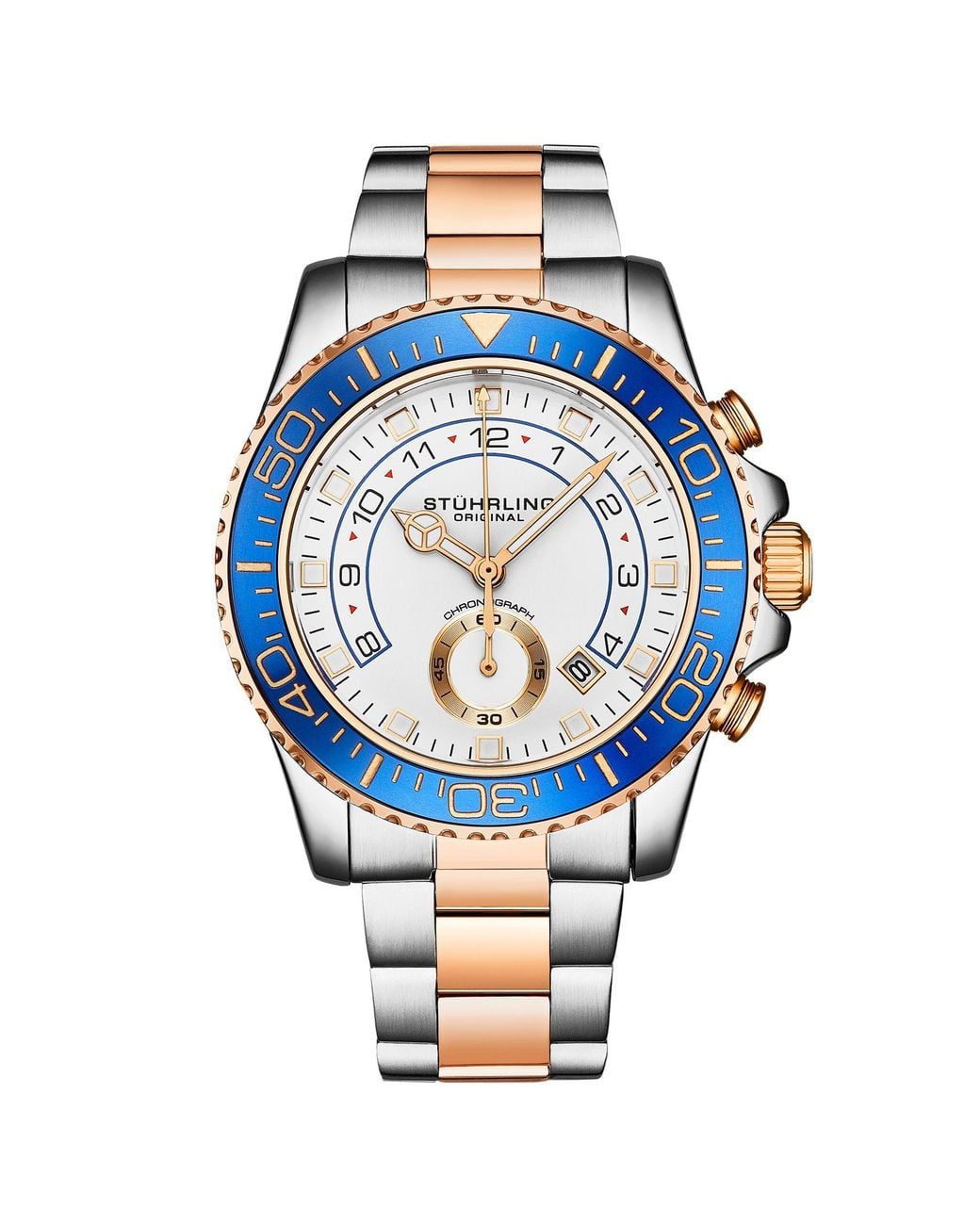 Stuhrling Blue Brigadier Quartz Chronograph 42Mm Diver Watch With Stainless Steel Link Bracelet for men