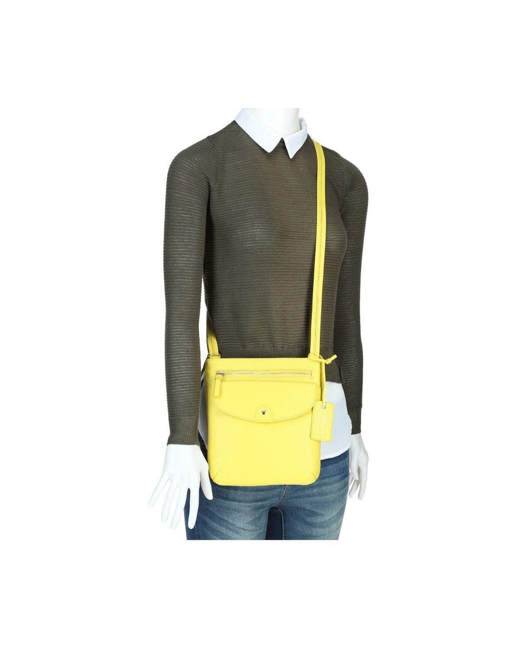 Ashwood Leather Yellow 'Five Cb' Real Leather Cross Body Bag