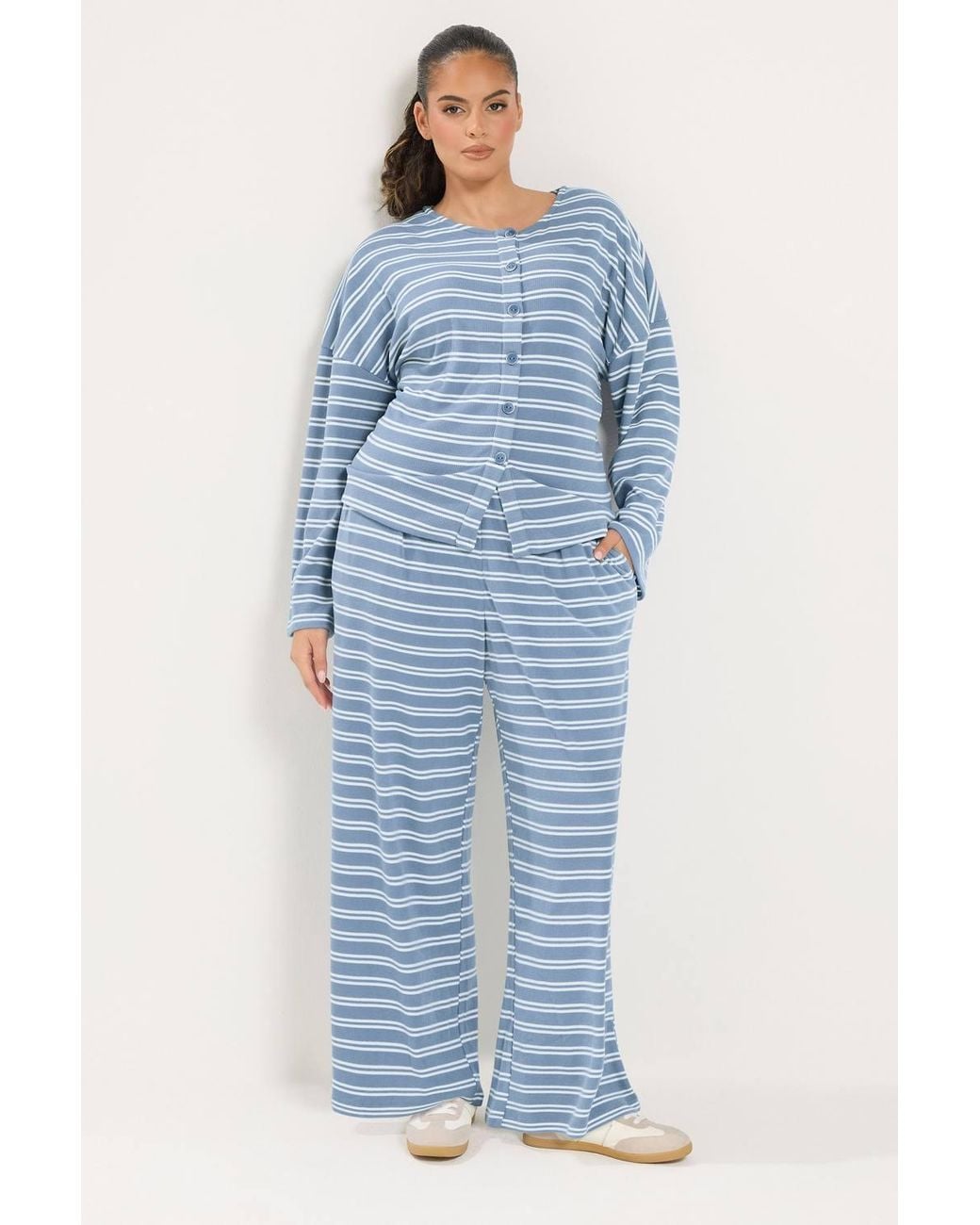 Yours Blue Striped Button Up Long Sleeve Top