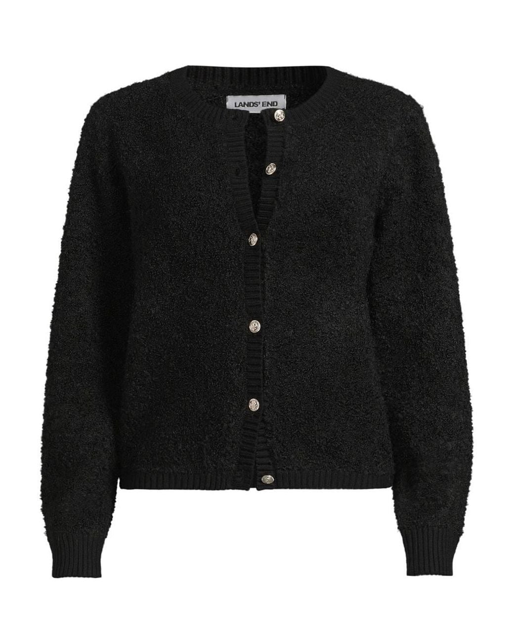 Lands' End Black Bouclé Buttoned Cardigan
